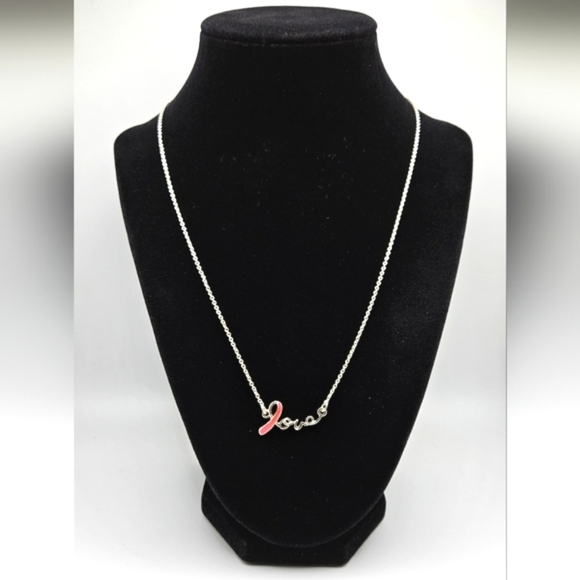 🆓️ FREE  ADD ON TO BUNDLE Necklace Avon Breast Cancer Awareness LOVE Ribbon - Picture 1 of 5